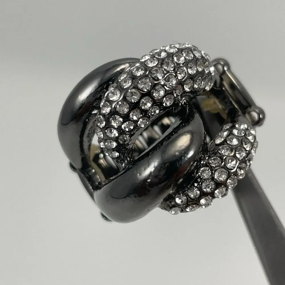 Black Ring Stretch Band Rhinestone Statement Knot Design Adjustable